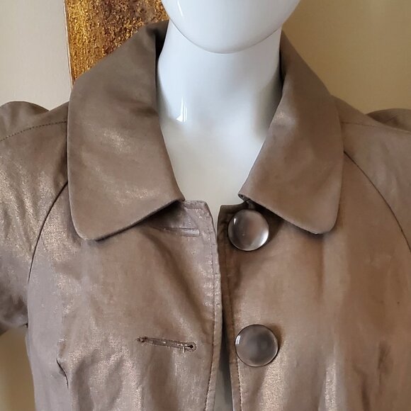 Mac & Jac Gold Metallic Ruffled Sleeve Blazer Jacket SZ L - Picture 9 of 10